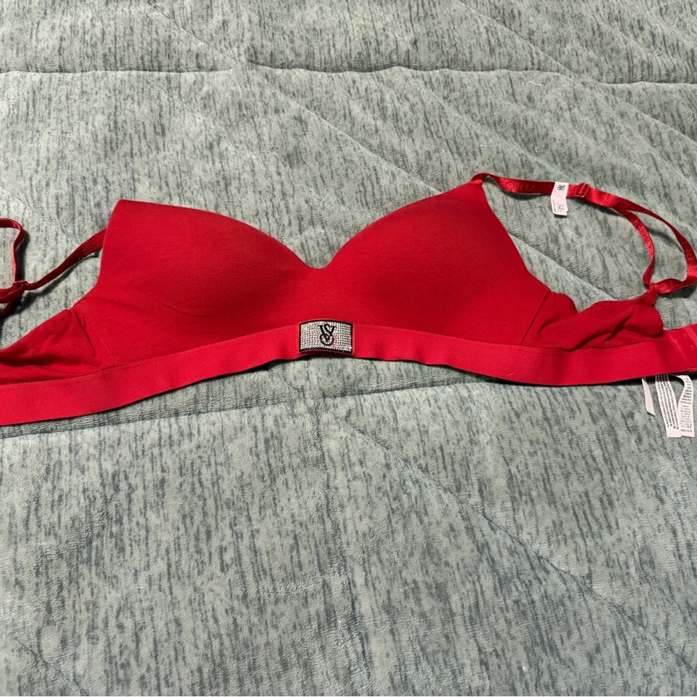 Victoria's Secret Red lightly  Padded no underwire  with Rhinestone Logo